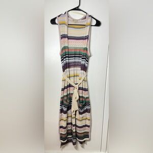 Democracy Cream Multicolor Striped Sleeveless Long Knit Open Front Tie Duster XS